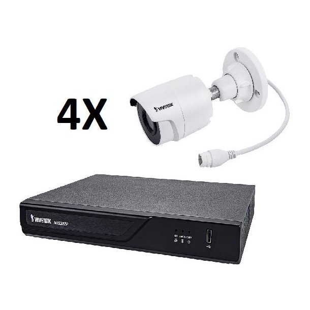 Vivotek Outdoor NVR KIT, ND9323P, 8 ch Incl. PoE and 4x IB9360-H 2MP Outdoor Bullet, 3,6mm