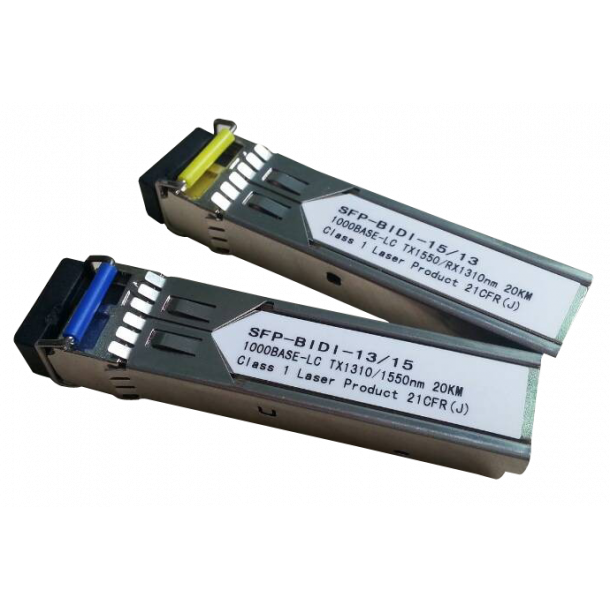 SFP Fiber module, Gigabit 20KM, Single Mode, Dual data rate 1.25Gbps / 1.063Gbps operation,1550nm.10/100/1000Mbps