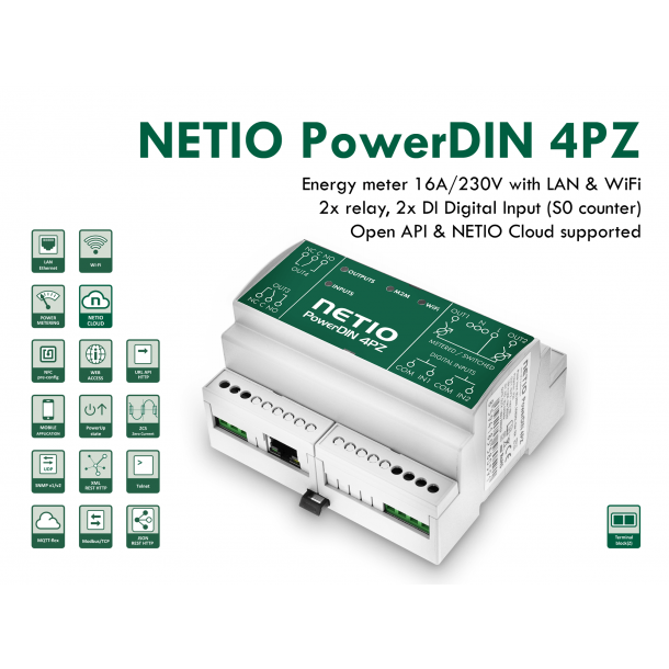 PowerDIN 4PZ, dobbelt elektricitetsmler 230V / 16A, LAN, WiFi