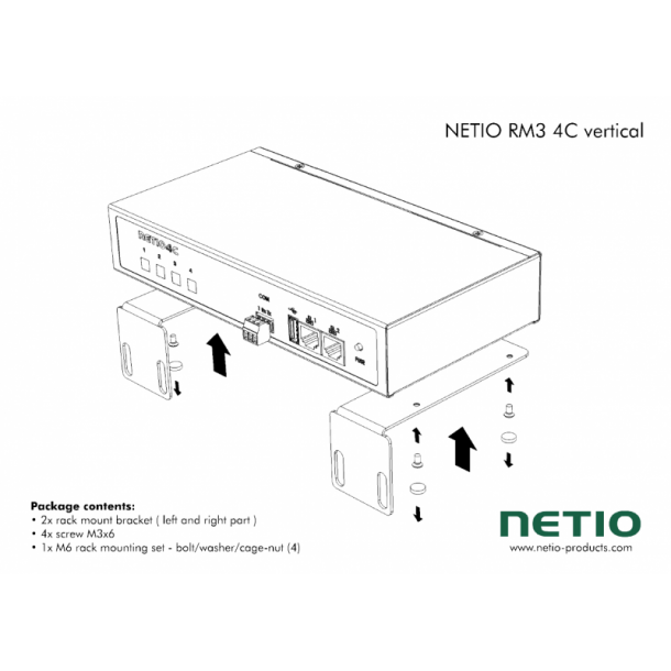 19 vinkelbeslag til vertikal montering af Netio 4C