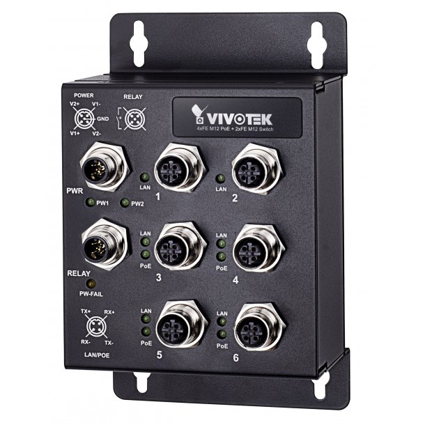 Vivotek Industrial 4 Port PoE Switch, EN50155 4x FE M12 PoE, 2xFE M12 Switch, 100Mbps.